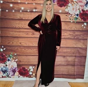Robbie Bee Vintage Burgundy Velvet Evening Gown